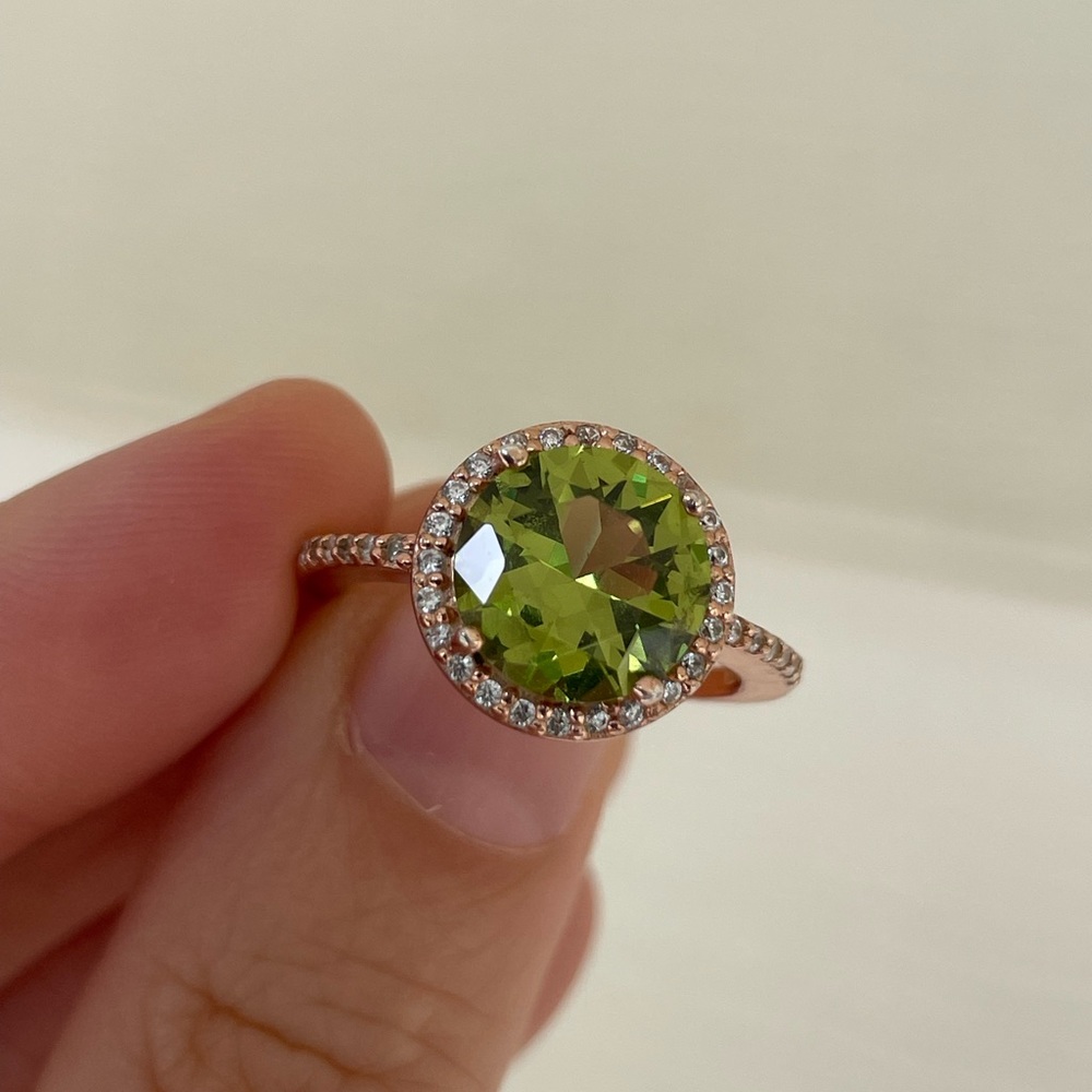 Peridot and rose gold plated sterling silver statement ring